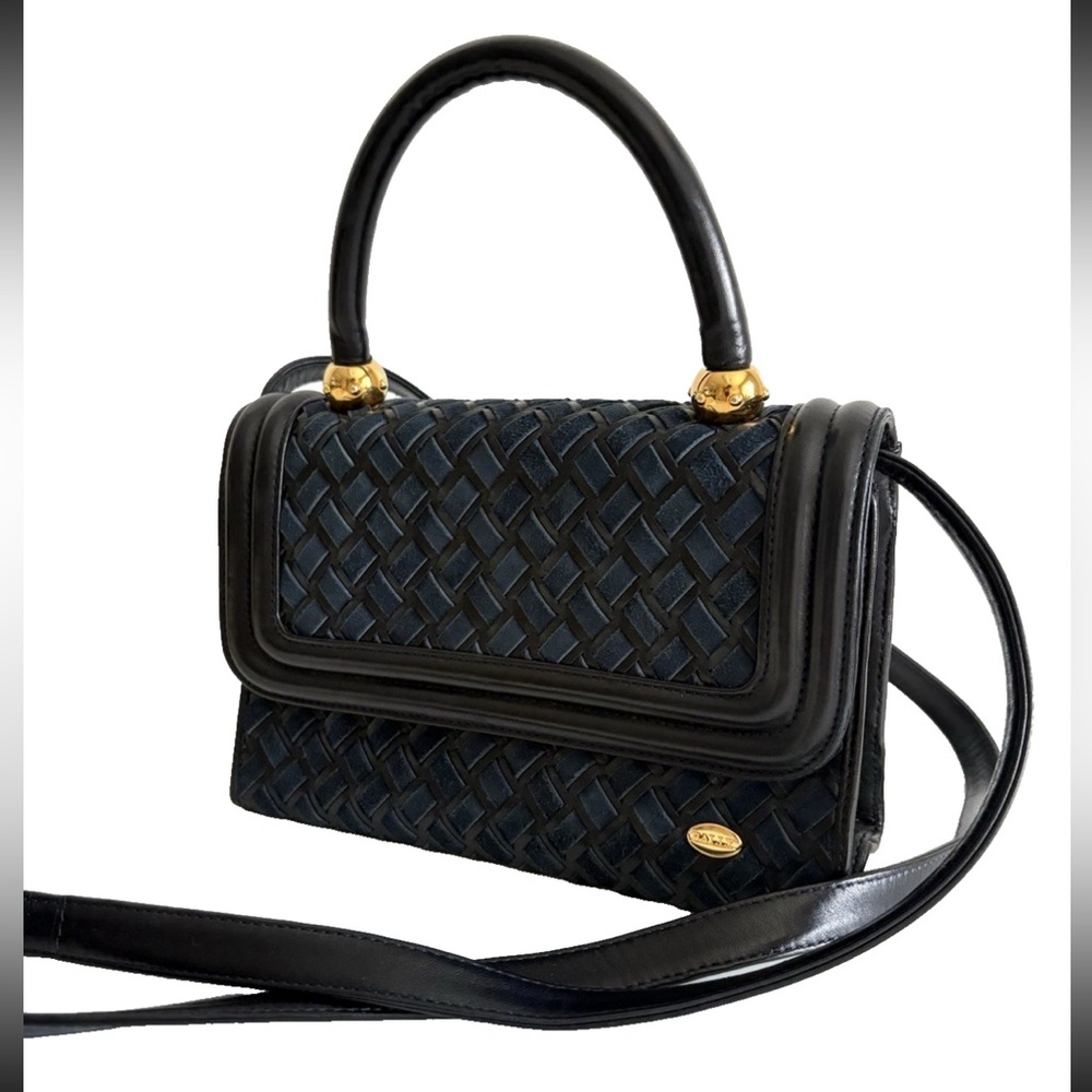Vintage Bally top handle quilted leather navy Crossbody handbag from Japan - Picture 6 of 16